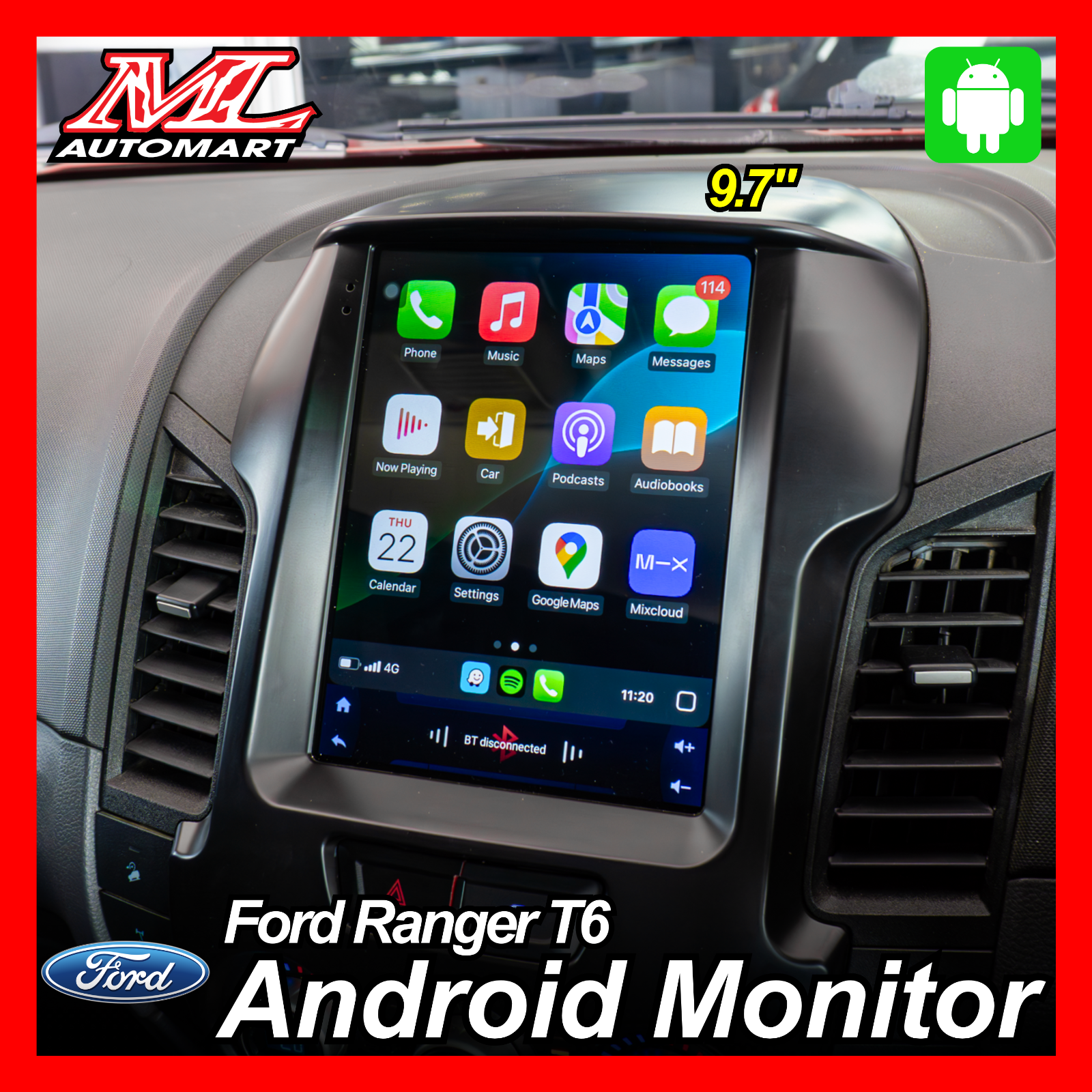 Ford Ranger T6 Android Monitor (9.7" Vertical Screen)