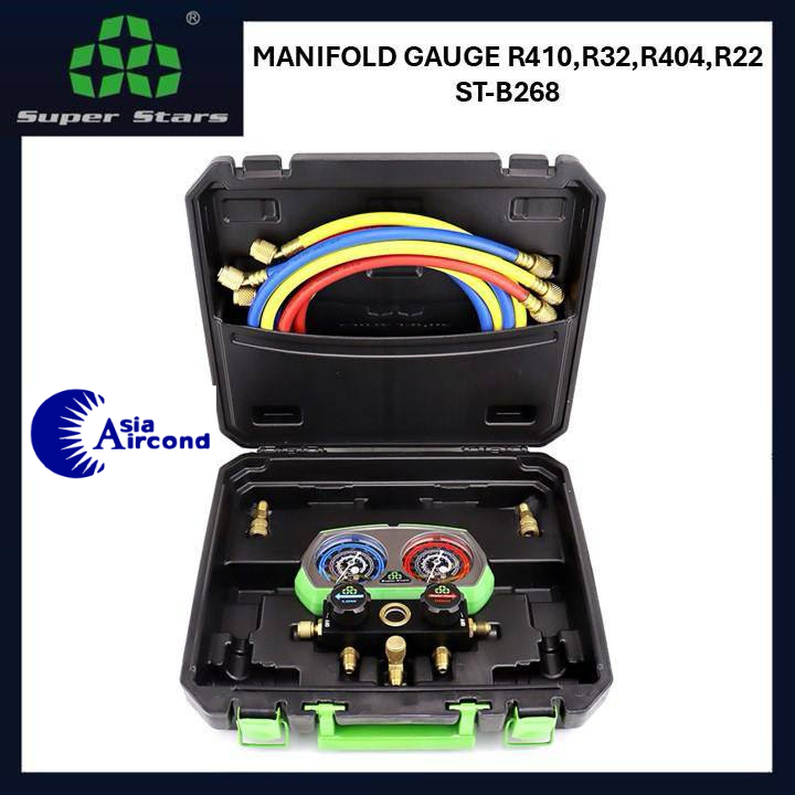SUPER STARS MANIFOLD GAUGE SET ST-B268 HEAVY DUTY DIAGONISTIC CHARGING PRESSURE GAUGE KIT FOR R32 , R410A , R404A , R22 [ORIGINAL]