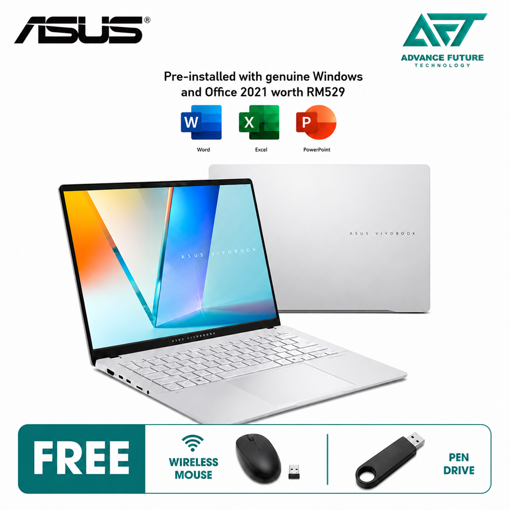 Asus VivoBook S 14 M5406W-AQD088WSM 14" WUXGA OLED Laptop Cool Silver ( AMD Ryzen AI 9 365, 24GB, 512GB SSD, ATI, W11, H&S 2021&M365 )