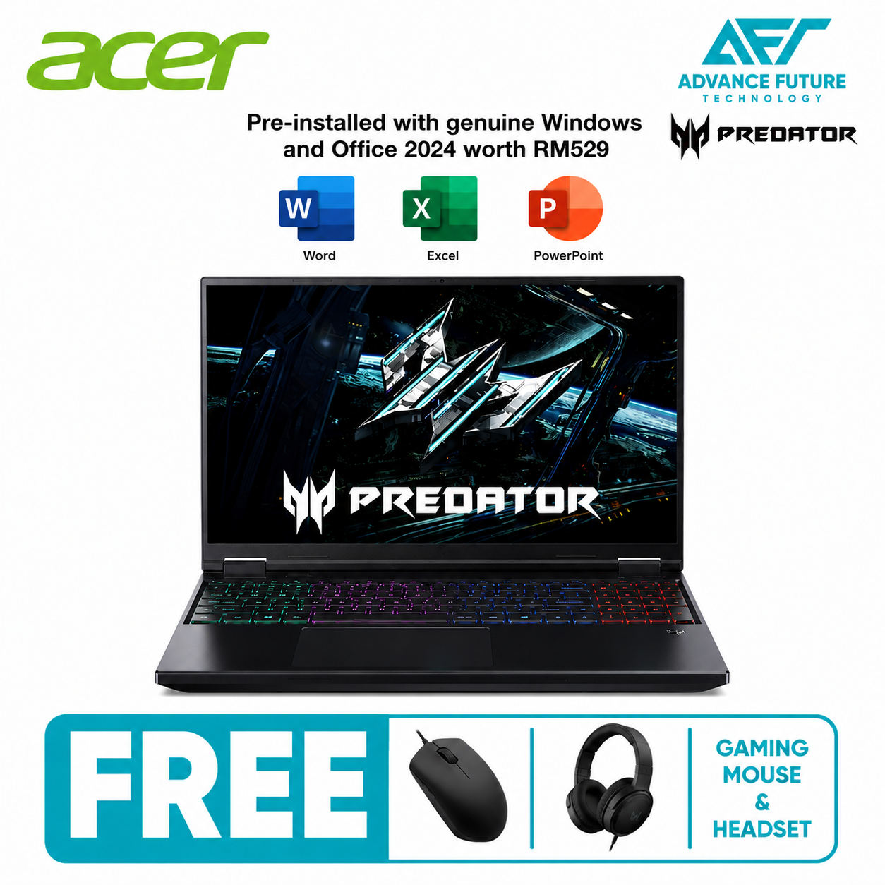 Acer Predator Helios Neo 16 PHN16-I31-72SS 16'' WUXGA 180Hz Gaming Laptop Black ( Intel Core i7 14650HX, 16GB, 1TB SSD, RTX5070, W11, H&S 2024&M365 )