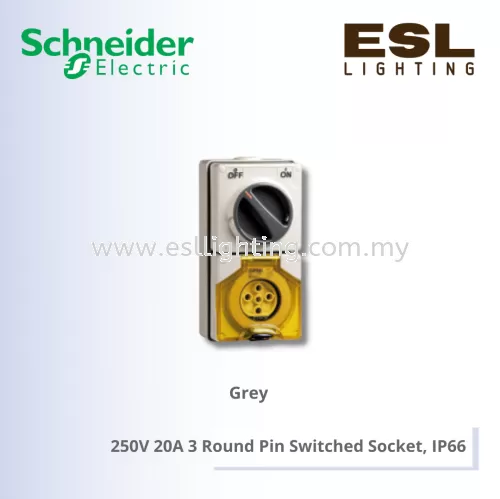 SCHNEIDER S56 Series & 66 Series 250V 20A 3 Round Pin Switched Socket, IP66 - S56C320GY