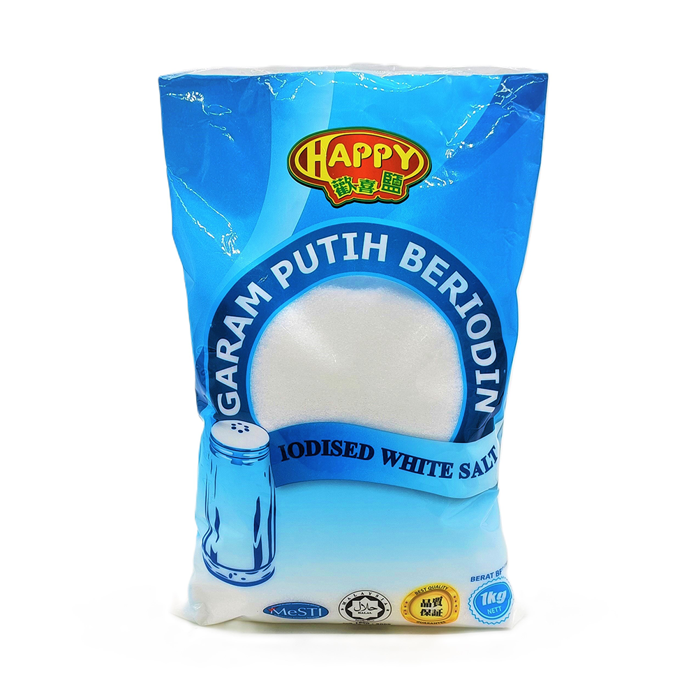 Happy Garam Putih Beriodin / Iodised White Salt 1kg