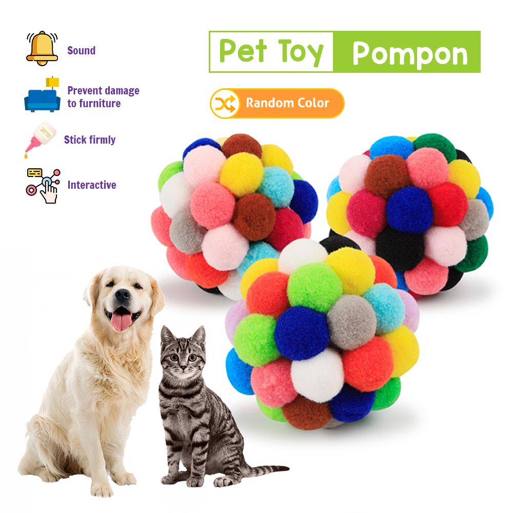 Pets Colorful Furry Bell Ball Pet Fun Toy Teaser Play Chewing Rattle Scratch Catch Toy 6cm