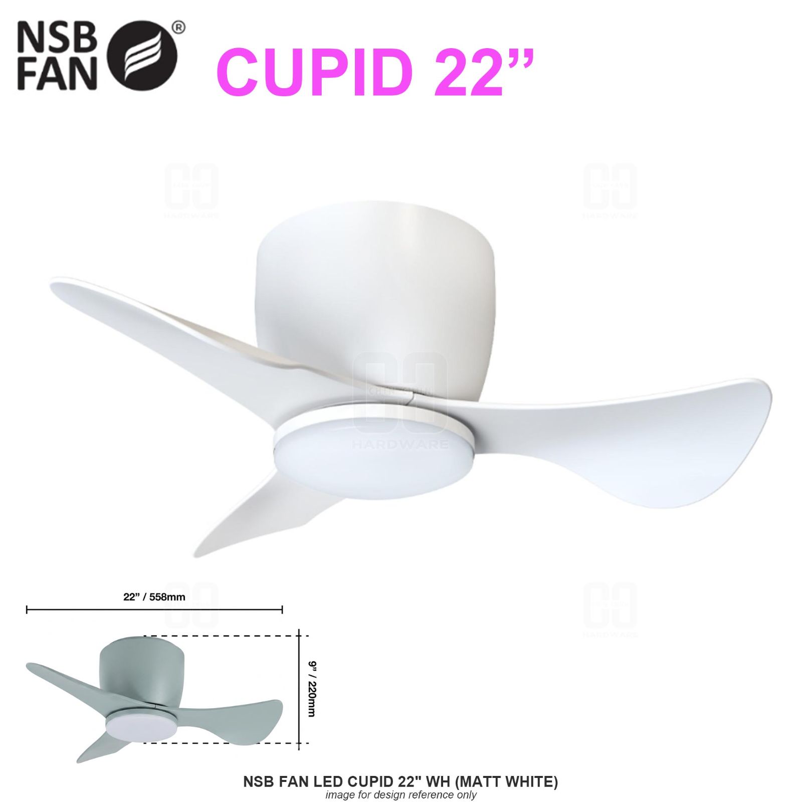 NSB FAN LED CUPID 22" WH MATT WHITE