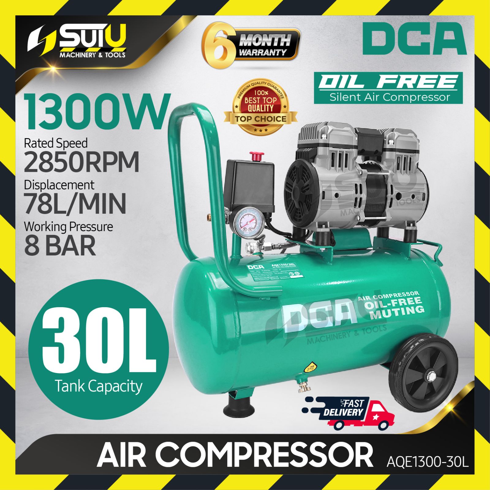 DCA AQE1300-30L / AQE130030L 30L Oil Free / Oilless Air Compressor 1300W