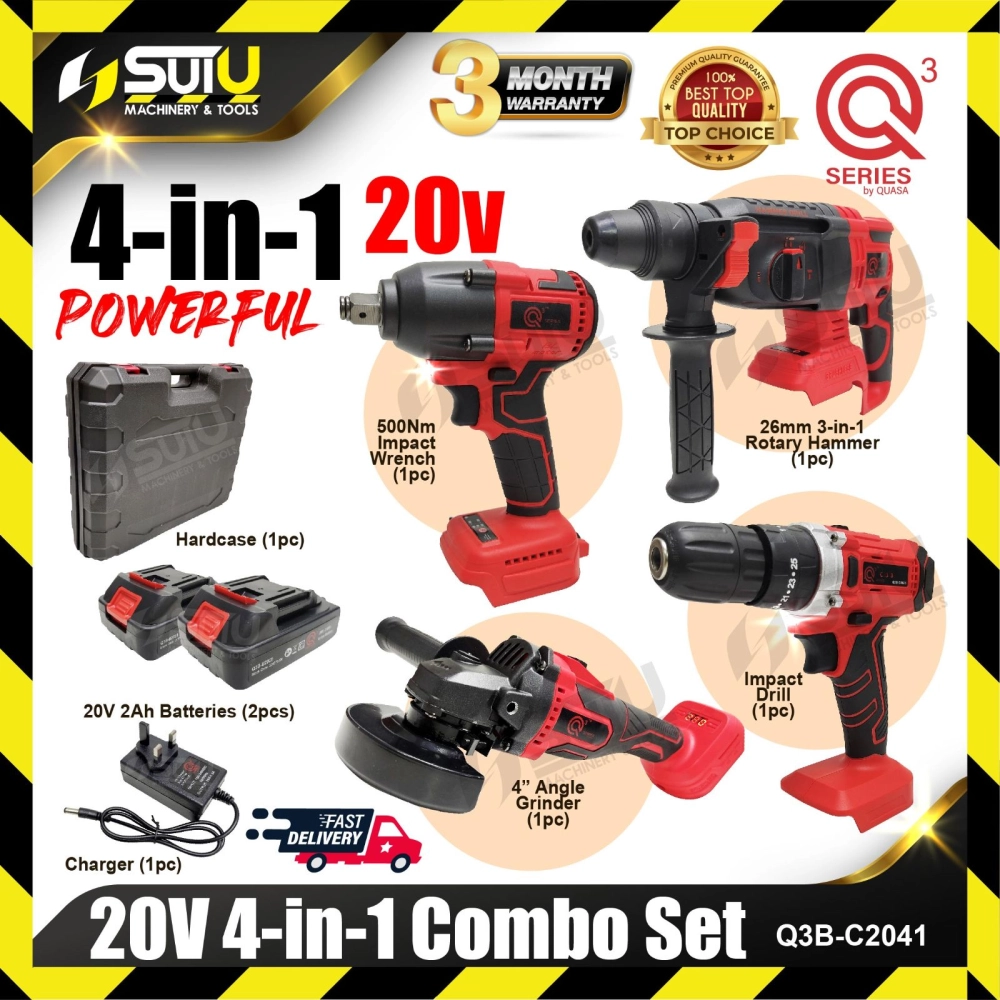 QUASA / Q3 Q3B-C2041 4in1 20V Power Tool Combo Set (Impact Wrench + Rotary Hammer + Angle Grinder + Impact Drill)