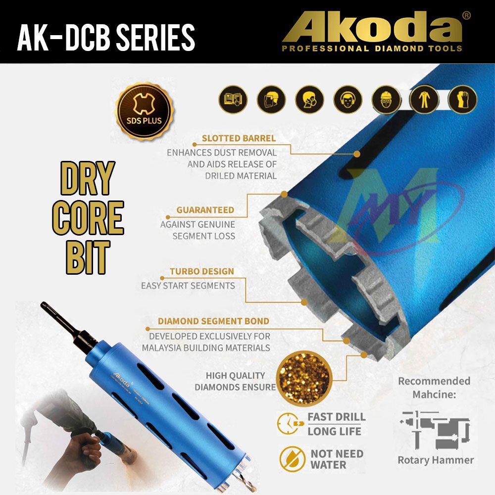 AKODA AK-DCB Series Dry Core Bit for SDS Plus Hammer Drill *All include adaptor and cental pin*
