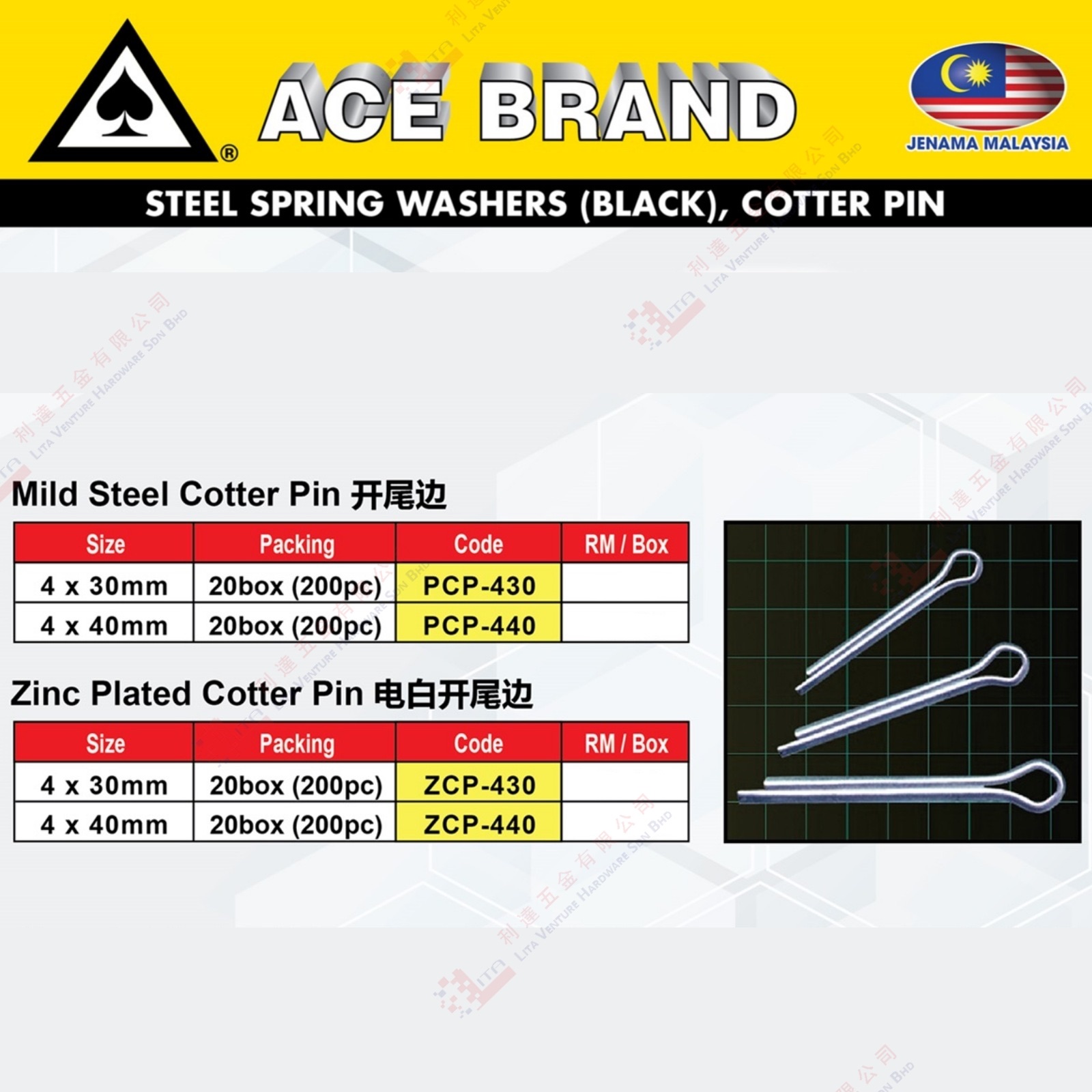 ACE BRAND COTTER PIN - PCP430 PCP440 ZCP430 ZCP440