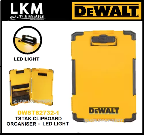 Dewalt TSTAK Clipboard Organiser LED Light Internal Pouch Metal Clip DWST82732-1