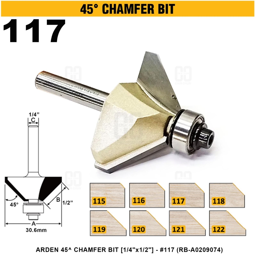 ARDEN 45掳 CHAMFER BIT 1/4"x1/2" #117 (RB-A0209074)