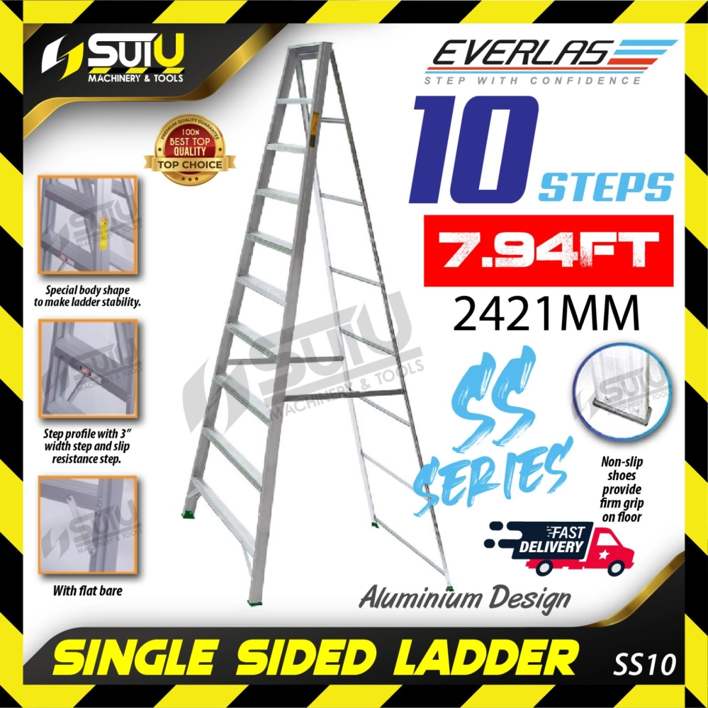 Everlas SS10 Single Sided Aluminium Ladder 10 steps (7.94ft / 2421mm)