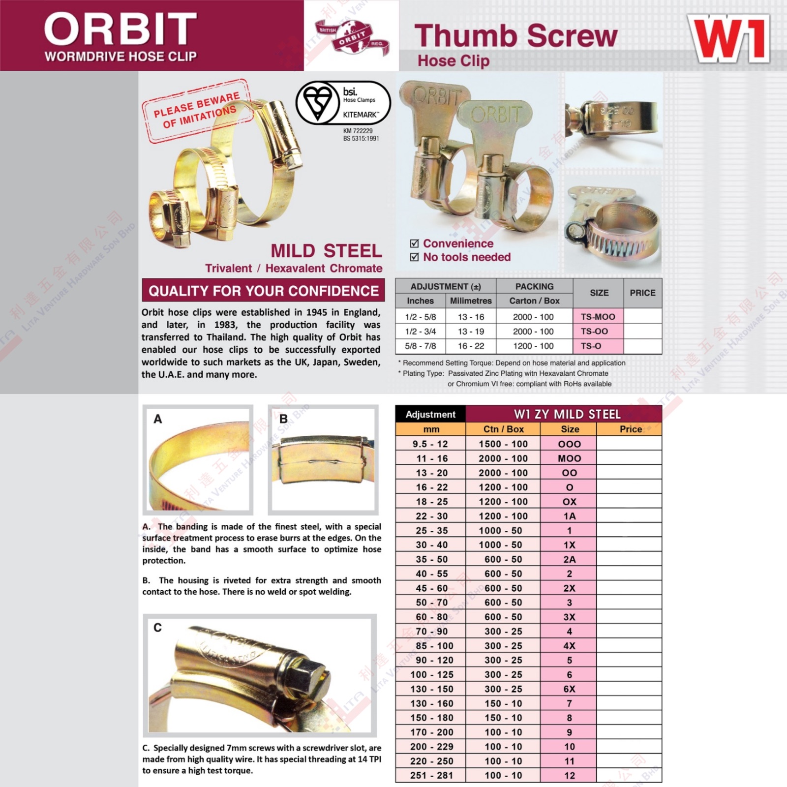 ORBIT  BRAND HOSE CLIP - W1