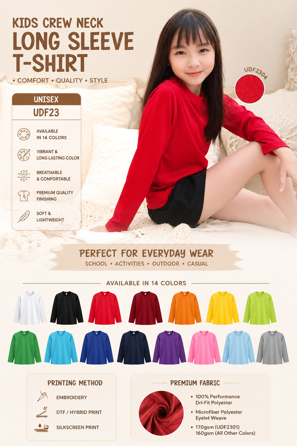 UDF23 Kids Crew Neck Long Sleeve T-Shirt