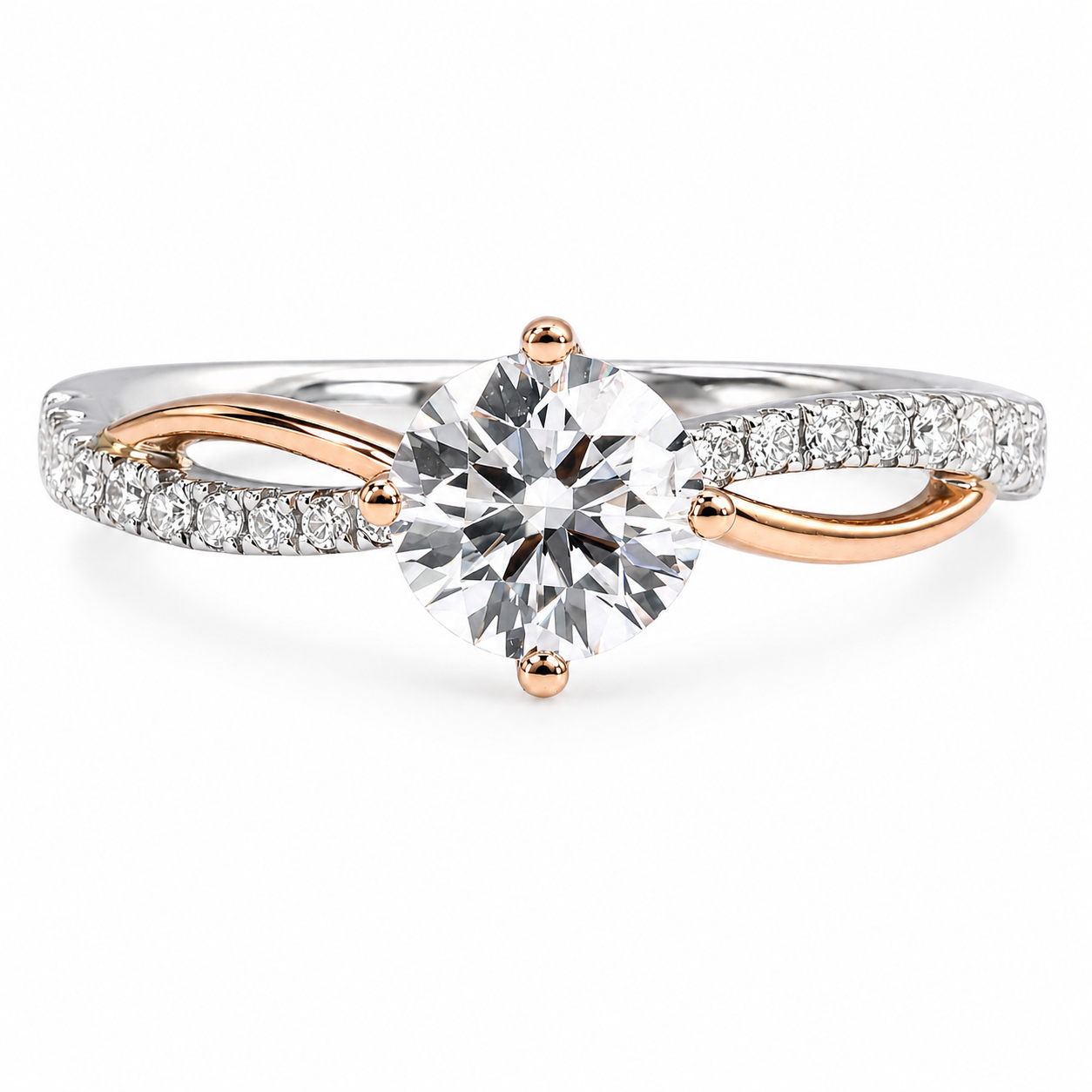 Roman & Co庐 Solara Two-Tone Twist Pav茅 Solitaire Engagement Ring