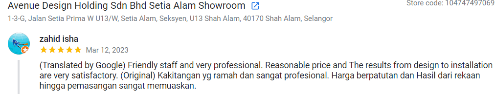 Customer Testimonial 16 & AVENUE DESIGN HOLDING SDN BHD