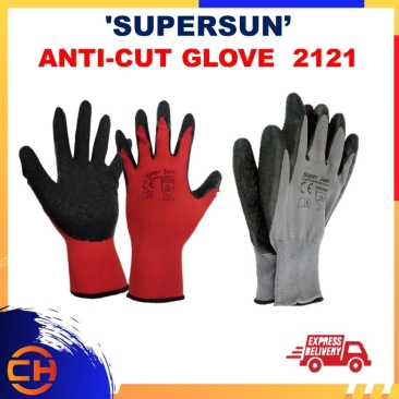 SUPERSUN CRINCKLED LATEX COATED GLOVES RED / GREY GLOVE ANTI-CUT FOR GENERAL PURPOSE WORK USE RUBBERGLOVE