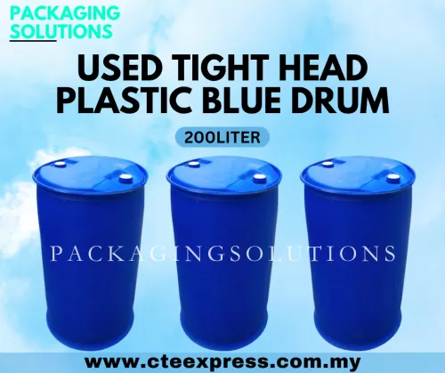 Used Tight Head Plastic Blue Drum - 200L