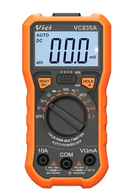 Vici VC835A True RMS, NCV tests, Data hold, Backlight, Torch lighting function.