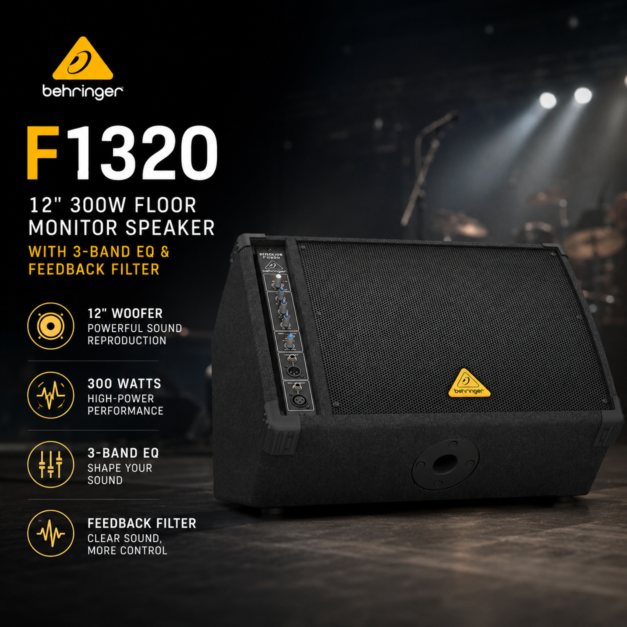 Behringer F1320 – Pembesar Suara Monitor Lantai 12" 300W dengan EQ 3-Band & Penapis Maklum Balas