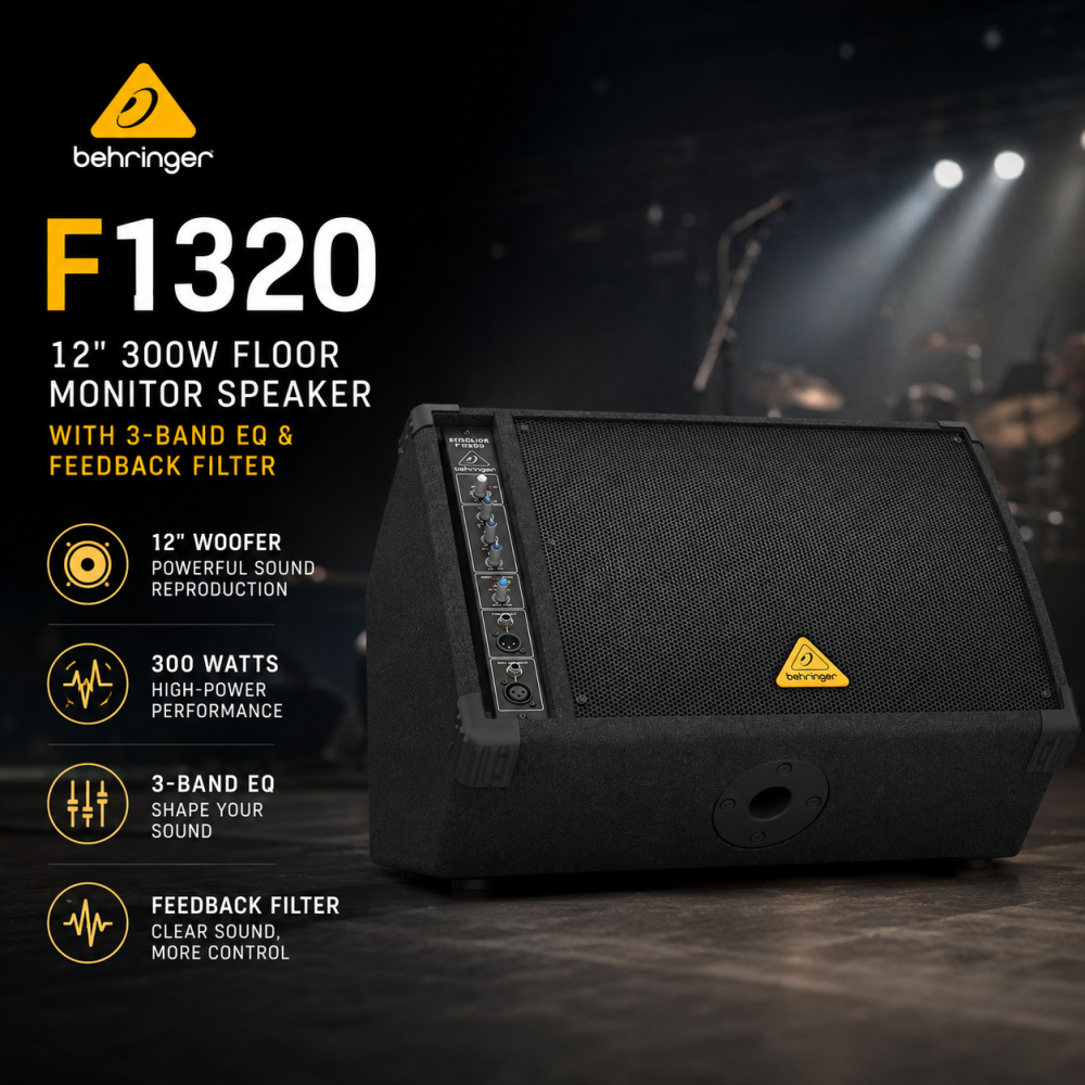Behringer F1320 â 12" 300W Floor Monitor Speaker with 3-Band EQ & Feedback Filter