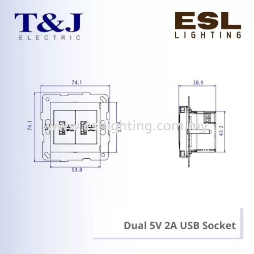 T&J LAVINA"95" SERIES Dual 5V 2A USB Socket - JC812USBA-W-LAL / JC812USBA-W-LBE / JC812USBA-W-LBL / JC812USBA-W-LBR / JC812USBA-W-LGR / JC812USBA-W-LIV / JC812USBA-W-LLA / JC812USBA-W-LSI / JC812USBA-W-LTP / JC812USBA-W-LWH