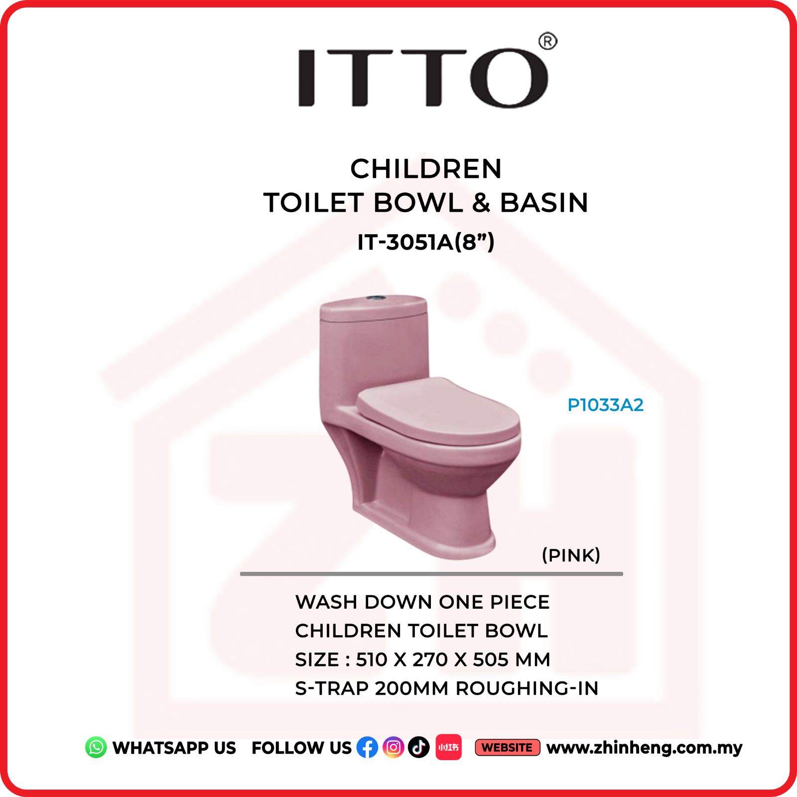 ITTO Wash Down One-Piece Children Toilet Bowl (PINK)  IT-3050A(8")