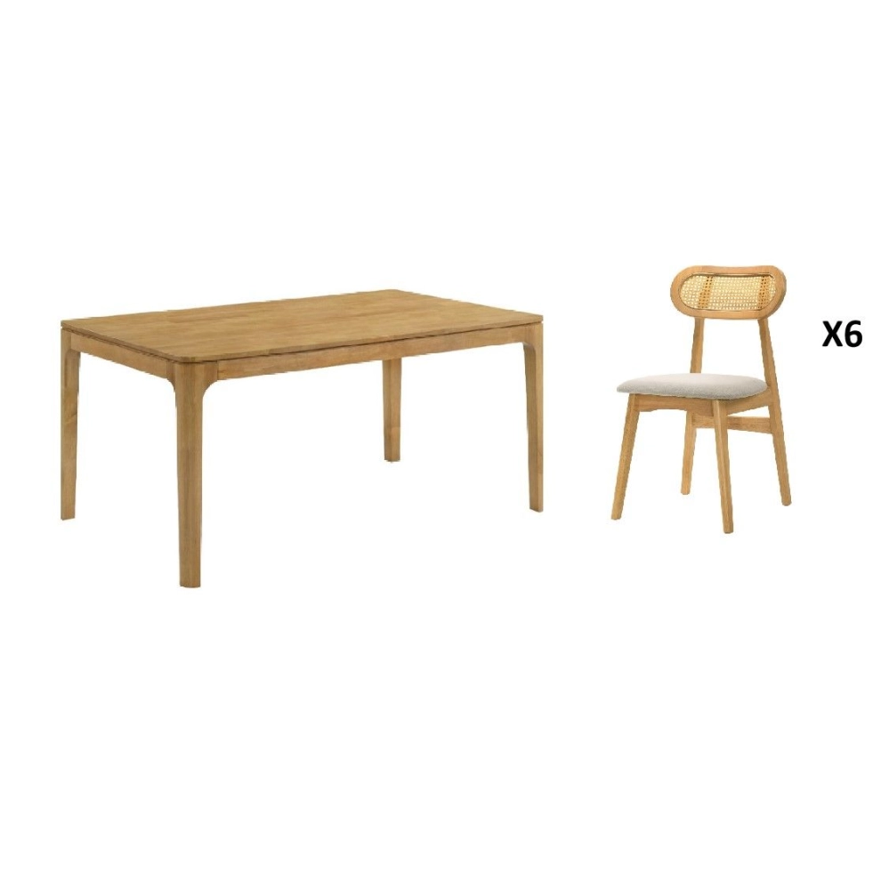 Ferro Dining Set (180cm L Table + 6 Chair) - Natural