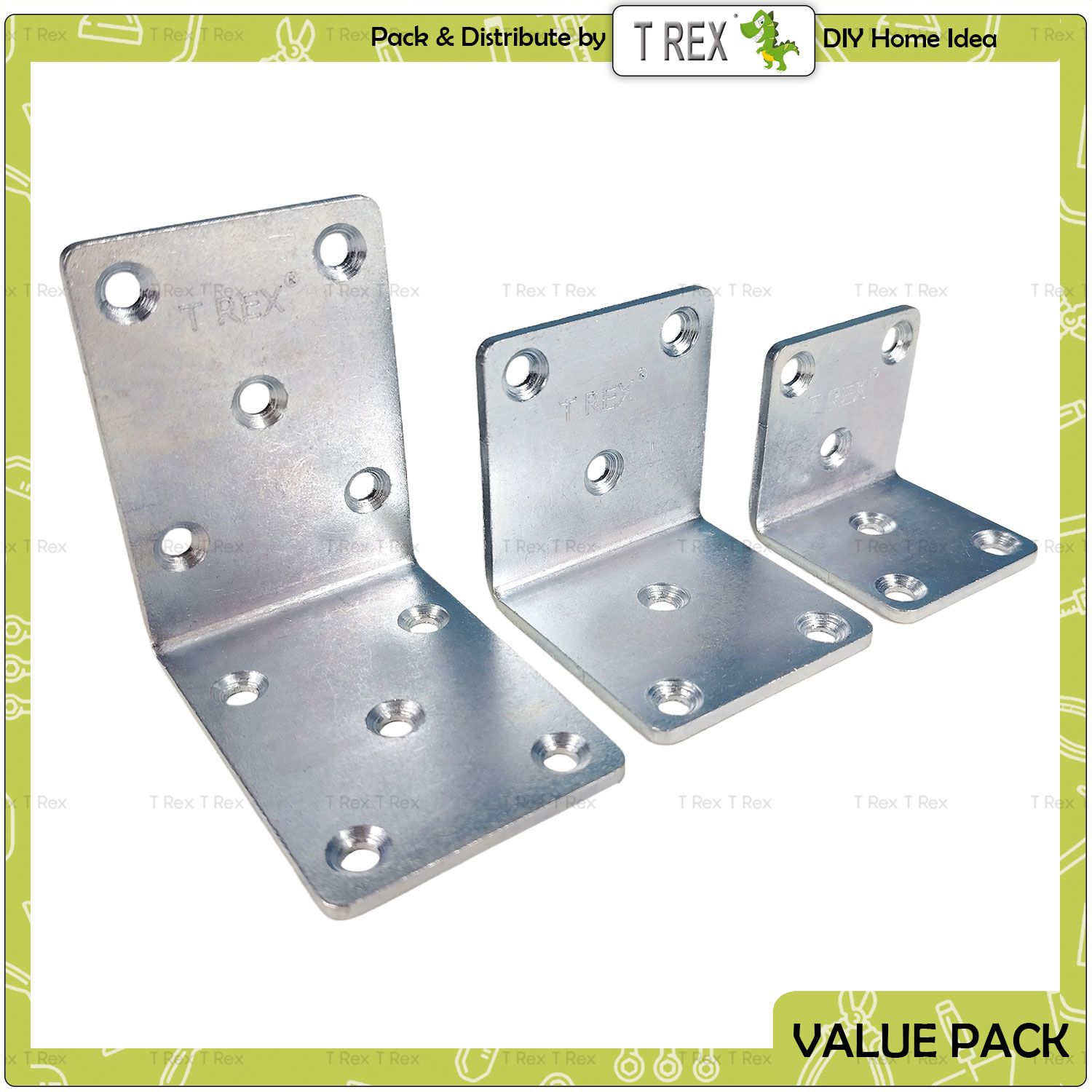 T Rex DIY VICO Multi Holes Heavy Duty L Shape Angle Joint Bracket – Steel Zinc Plated Furniture Reinforcement Support