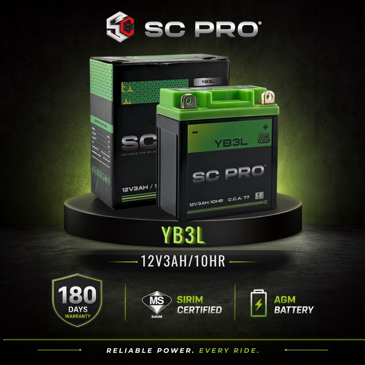 YB3L-BS SC PRO  - Bateri KRISS/DINAMIK 125/RC80/RC100/Y125Z/RXZ/Y80/Y100