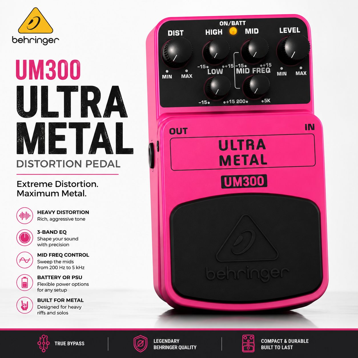 Behringer UM300 Ultra Metal Distortion Guitar Effects Pedal for Electric Guitar