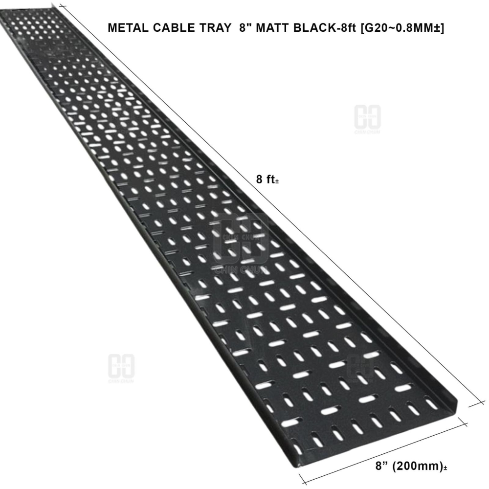 METAL CABLE TRAY 8" MATT BLACK 8ft G20 0.8MM卤