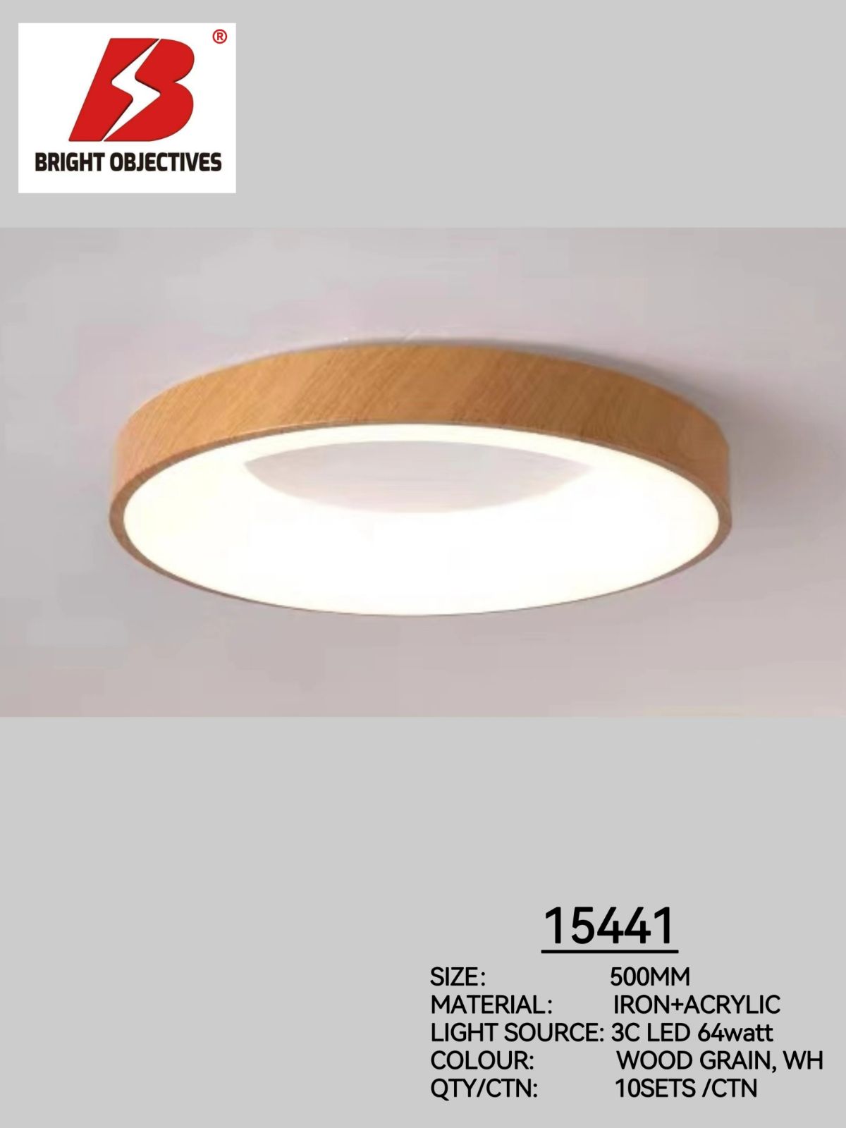 Modern Ceiling Light Wood Frame style with 3 Color Light - 15441