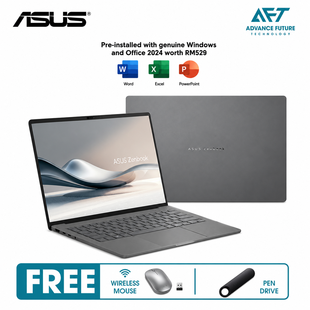 Asus Zenbook A14 UX3407Q-ASB0228WS 14" WUXGA Laptop Iceland Gray ( Snapdragon X1, 32GB, 1TB SSD, Qualcomm, W11, H&S 2024&M365 )