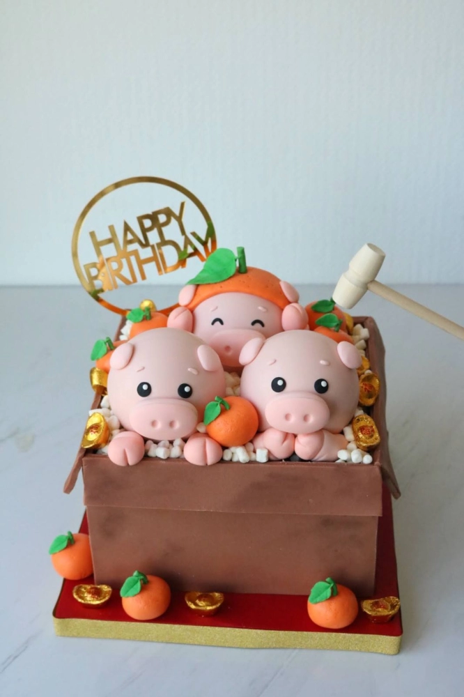 Orange Pig Chocolate Pinata Cake