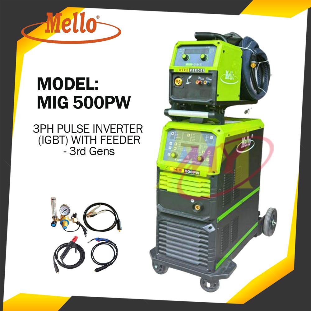 MELLO MIG500PW (IGBT) Pulse Inverter MIG Welding Machine 3 3 Phase with Feeder - 3rd Gens
