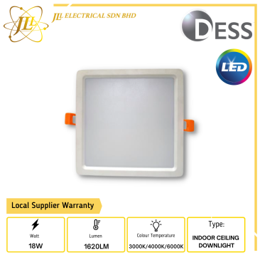 DESS GLJN9018-SQ 18W 240V 1620LM 170MM INDOOR SQUARE LED CEILING DOWNLIGHT [3000K/4000K/6000K]