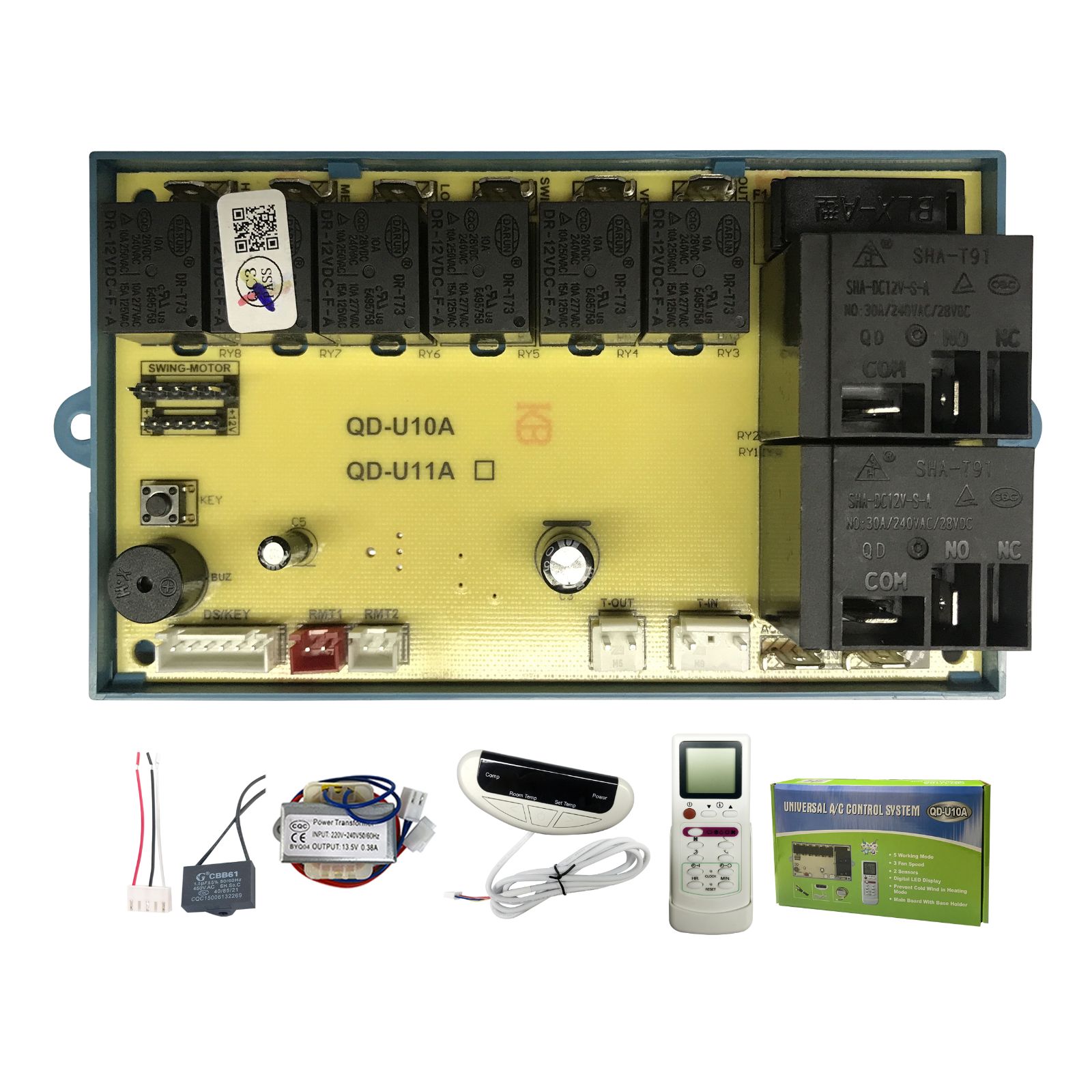 QD-U10A Cabinet Air Conditioner Control System | Universal Standing AC Main PCB Board with LED Display, Dual Sensor & Heating Function
