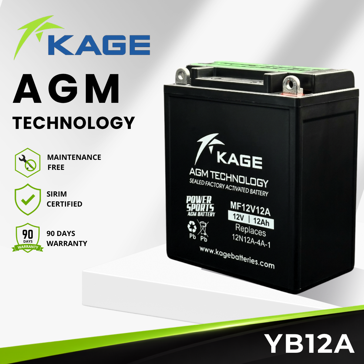 YB12A-BS KAGE - BATERI BMW F650GS,F650ST/Benelli Tornado 650/Virago/XV535/Aprilia Atlantic 125/Aprilia Scarabeo 125/Ducati SS 900