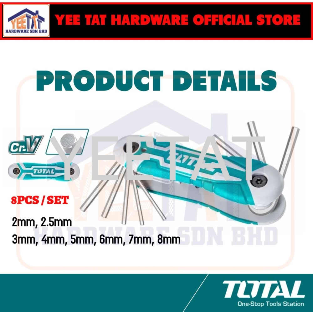 [ TOTAL ] THT1061826 Hex Key 8pcs / set Cr-V (Chrome Vanadium Steel)