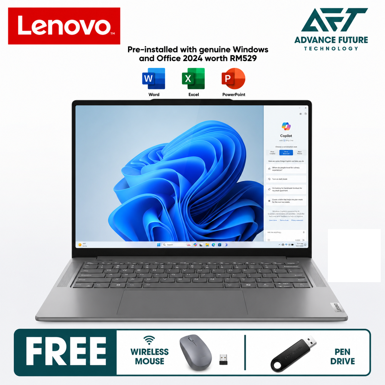 Lenovo Yoga Pro 7 14AHP9 83E30056MJ 14.5" WQXGA Laptop Luna Grey (AMD Ryzen 7 8845HS, 16GB, 1TB SSD, RTX3050, W11, H&S 2024&M365 )
