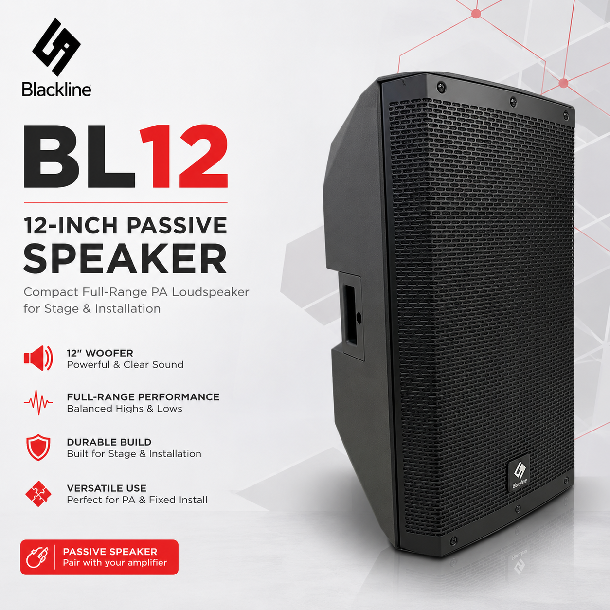 🔊 Blackline BL12 Pembesar Suara Pasif 12-Inci – Pembesar Suara Julat Penuh Kompak untuk Pentas & Pemasangan
