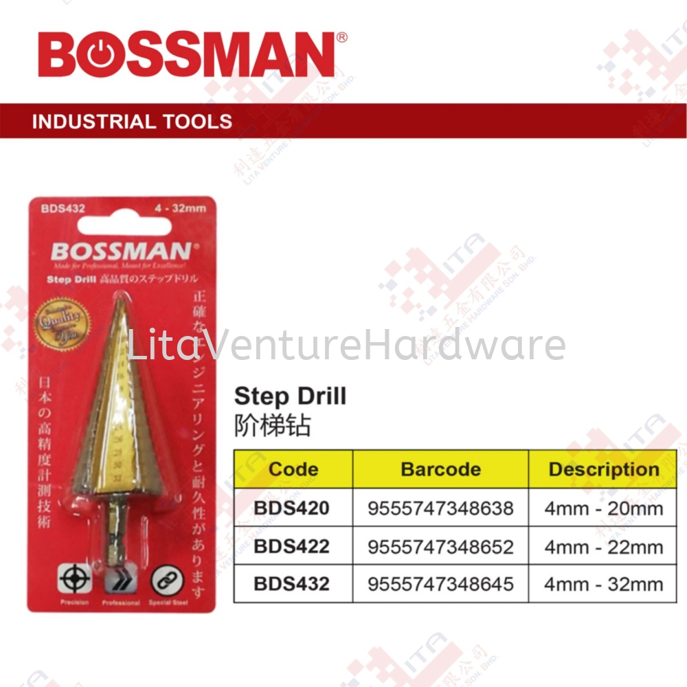 BOSSMAN BRAND STEP DRILL - BDS420 BDS422 BDS432