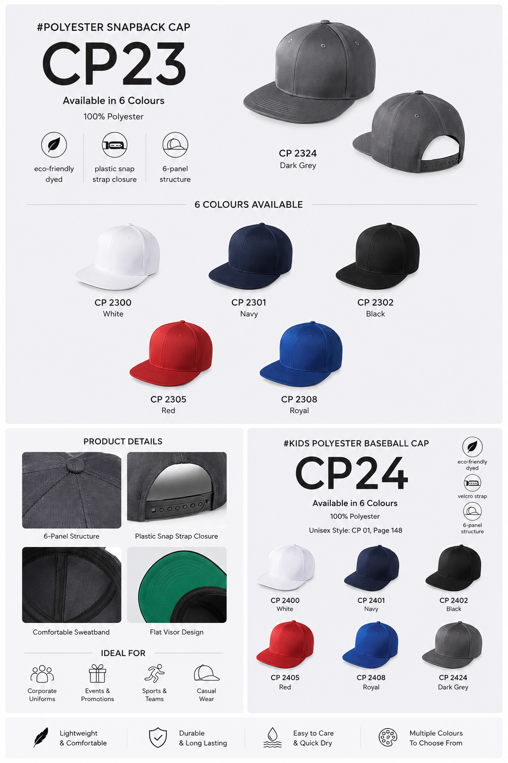 CP23 & CP24 Snapback Cap Collection｜Modern Flat-Brim Cap Series