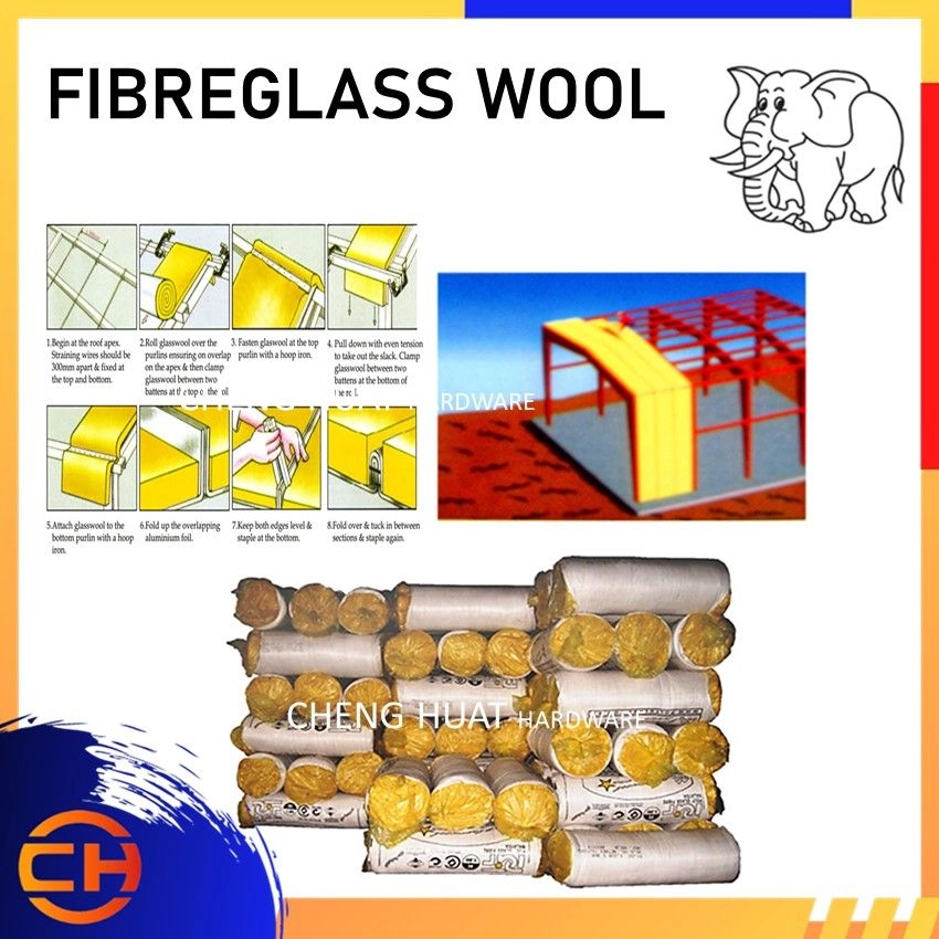 FIBERGLASS WOOL   SIZE: 50MM(THICKNESS)X1.22M(HEIGHT)X30M(LENGTH)  DENSITY: 10 KG PER METER SQUARE