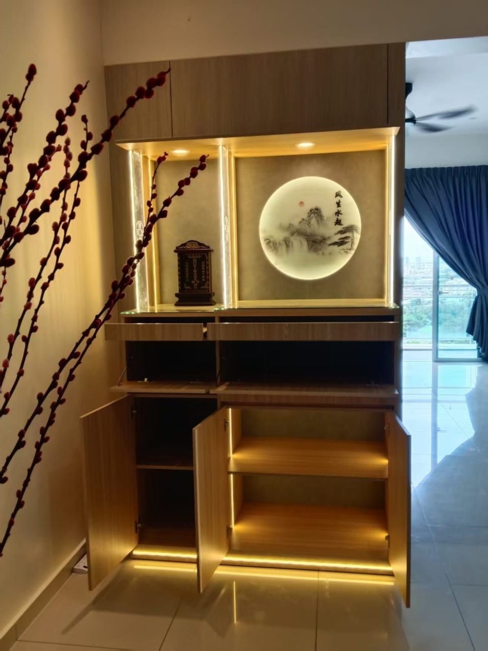 Modern Buddhist Prayer Altar Cabinet Malaysia | Contemporary Home Worship Table with LED Lighting | Modern Chinese Buddhist Altar Cabinet with LED Lighting and Storage for Condo & Home | Deliver Penang, KL – Cheras, Puchong, Georgetown, Tanjong Tokong, Ipoh & Sungai Petani