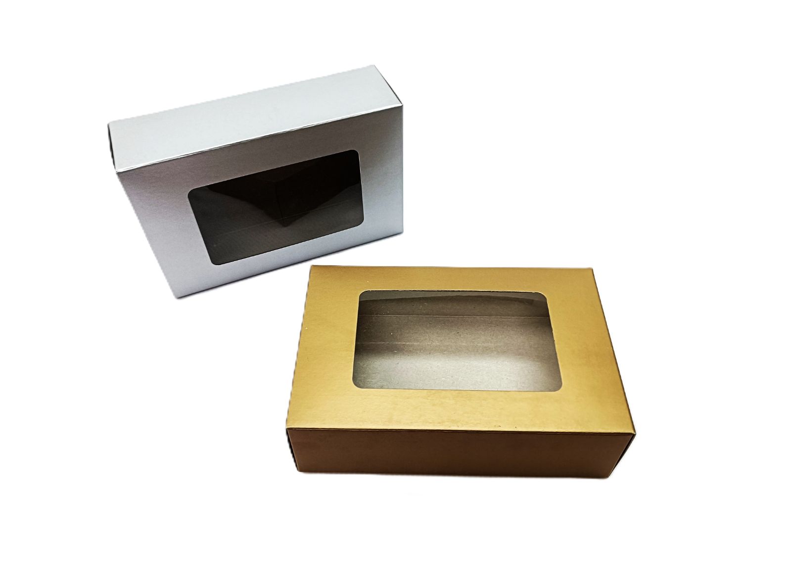 SMALL BOX-1326 GOLD,SILVER-Premium Metallic Gift Boxes with Window (20x13x5.8cm) – Elegant Cardboard Packaging for Crafts, Bakeries, & Favors