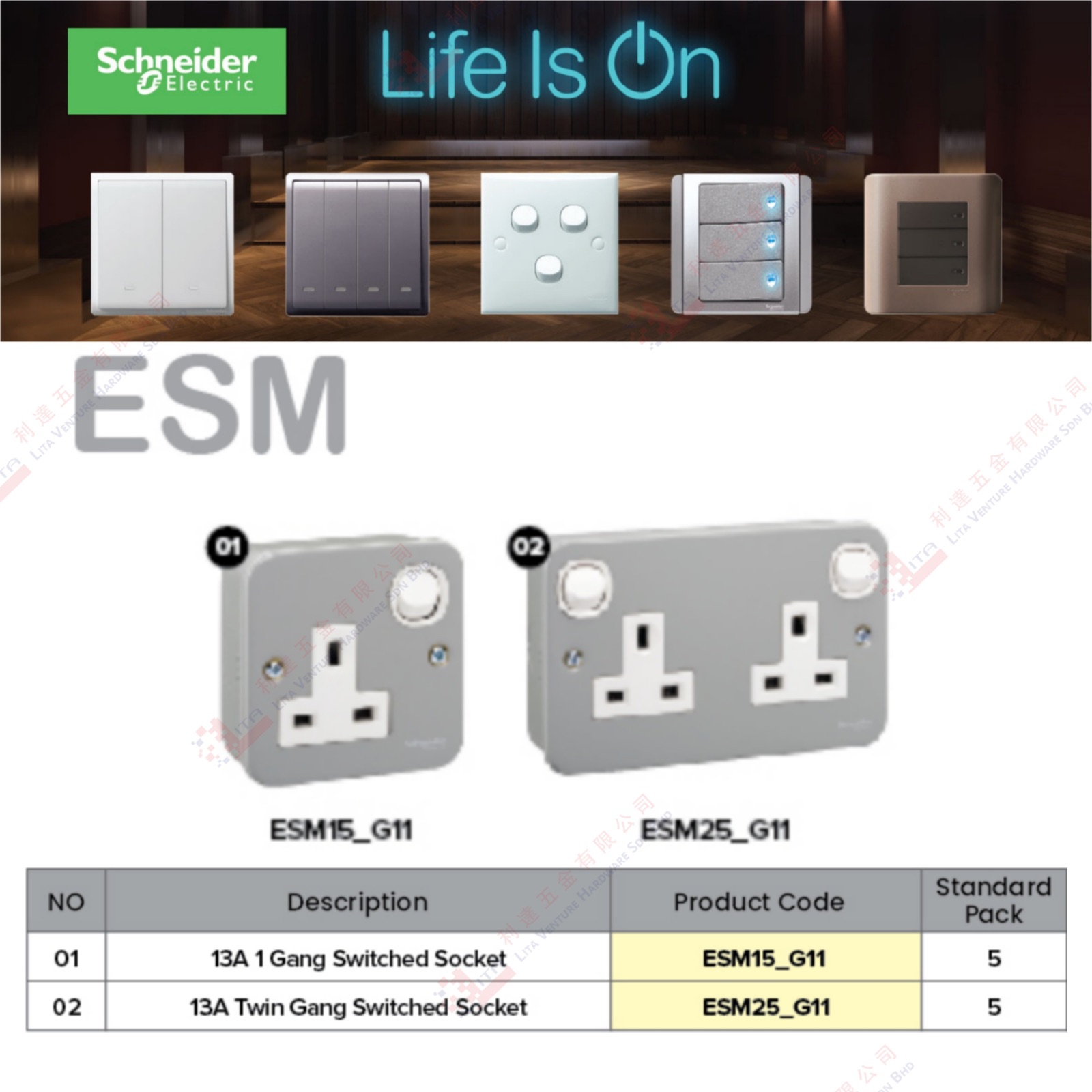 ESM BRAND SWITCHED SOCKET - ESM15G11 ESM25G11