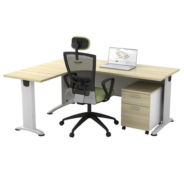 5 ft L Shape Writing Table With 2D Mobile Pedestal OFBM1515+YM2