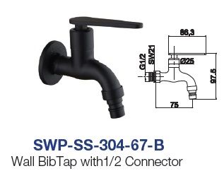 SWP-SS-304-67-B  Wall Bib Tap With Hose Connector - SUS304 Black