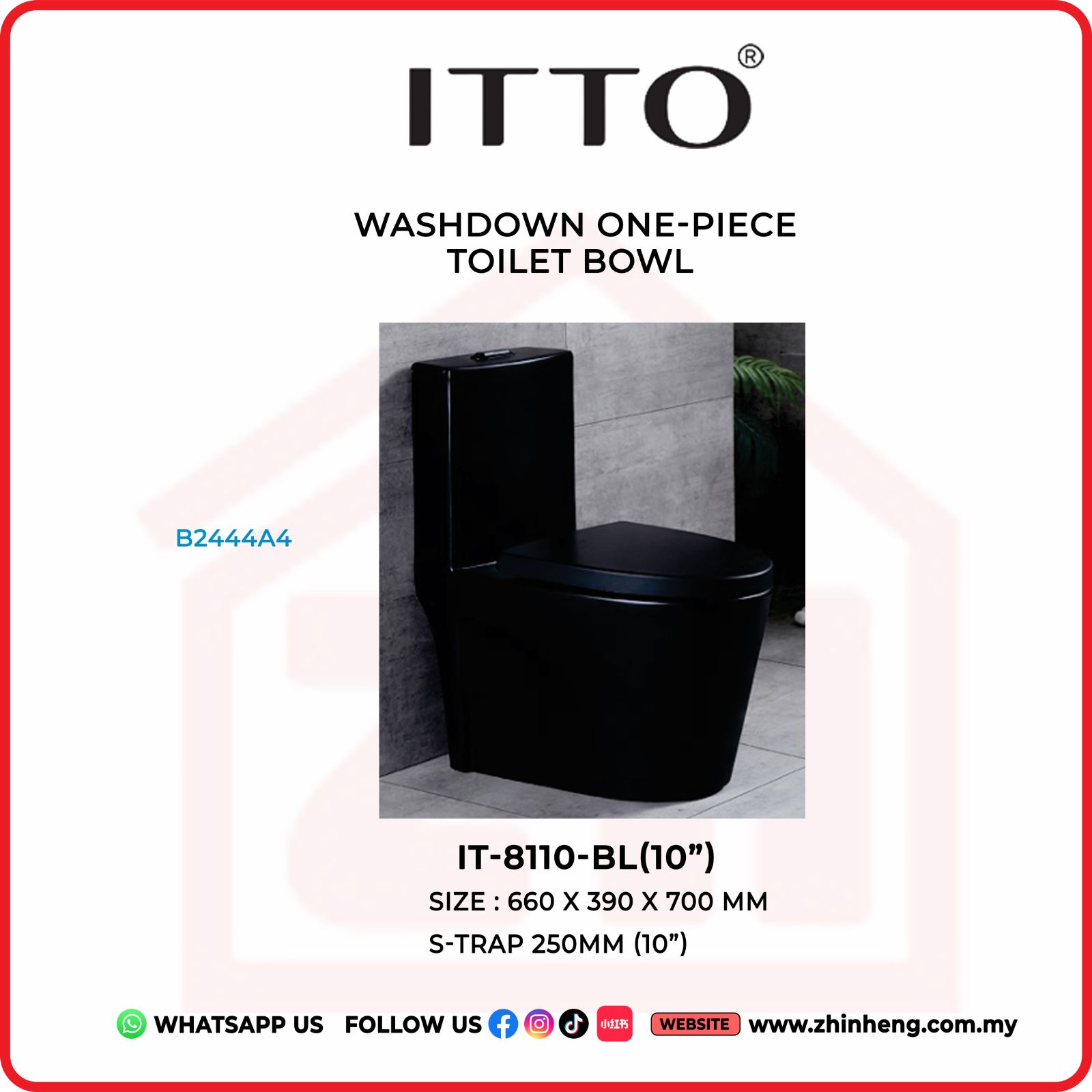 ITTO WASH DOWN ONE PIECE TOILET BOWL  IT-8110-BL(10")